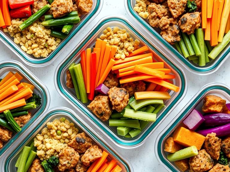Meal prep containers with healthy food arranged for the week