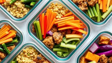Meal prep containers with healthy food arranged for the week